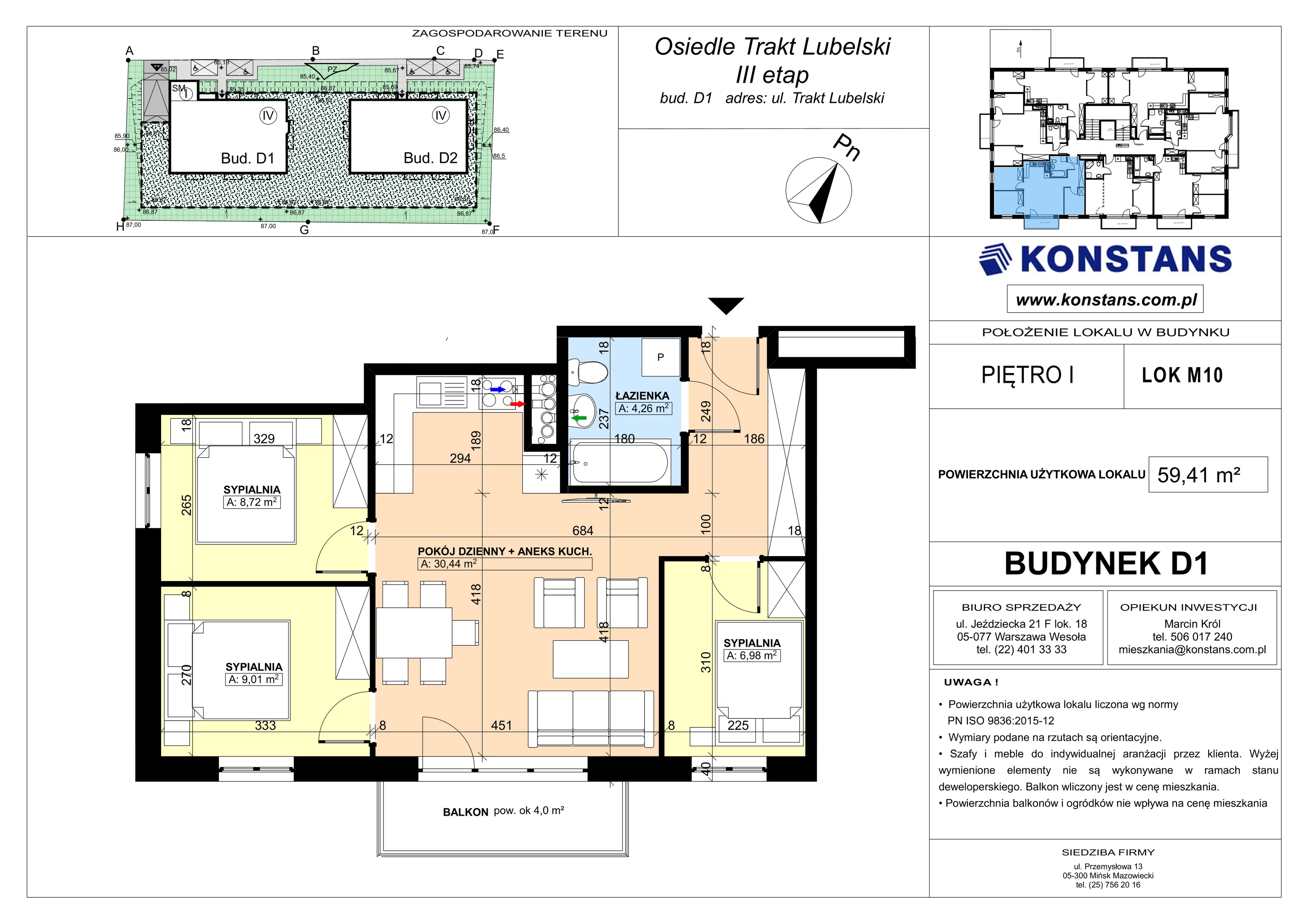 4 pokoje, mieszkanie 59,41 m², piętro 1, oferta nr D1.10, Trakt Lubelski Etap III, Warszawa, Wawer, Zbytki, ul. Trakt Lubelski 181C/181D